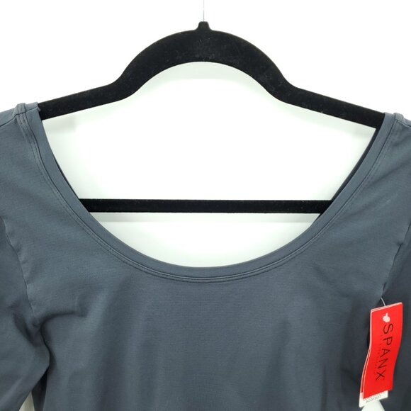 NWT SPANX Long Sleeve Bodysuit Scoop Neck FS6015 Sz L Steel Gray - Picture 5 of 16